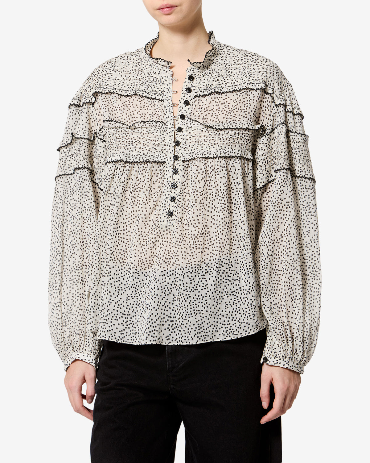 Blouse Doane — Écru et noir, vue 1 ; référence HT0914FAD3J03EECBK