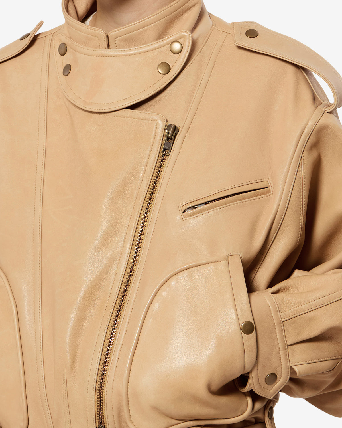 Veste Farza en cuir — Beige, vue 3 ; référence VE0744FAD3B04I90BE