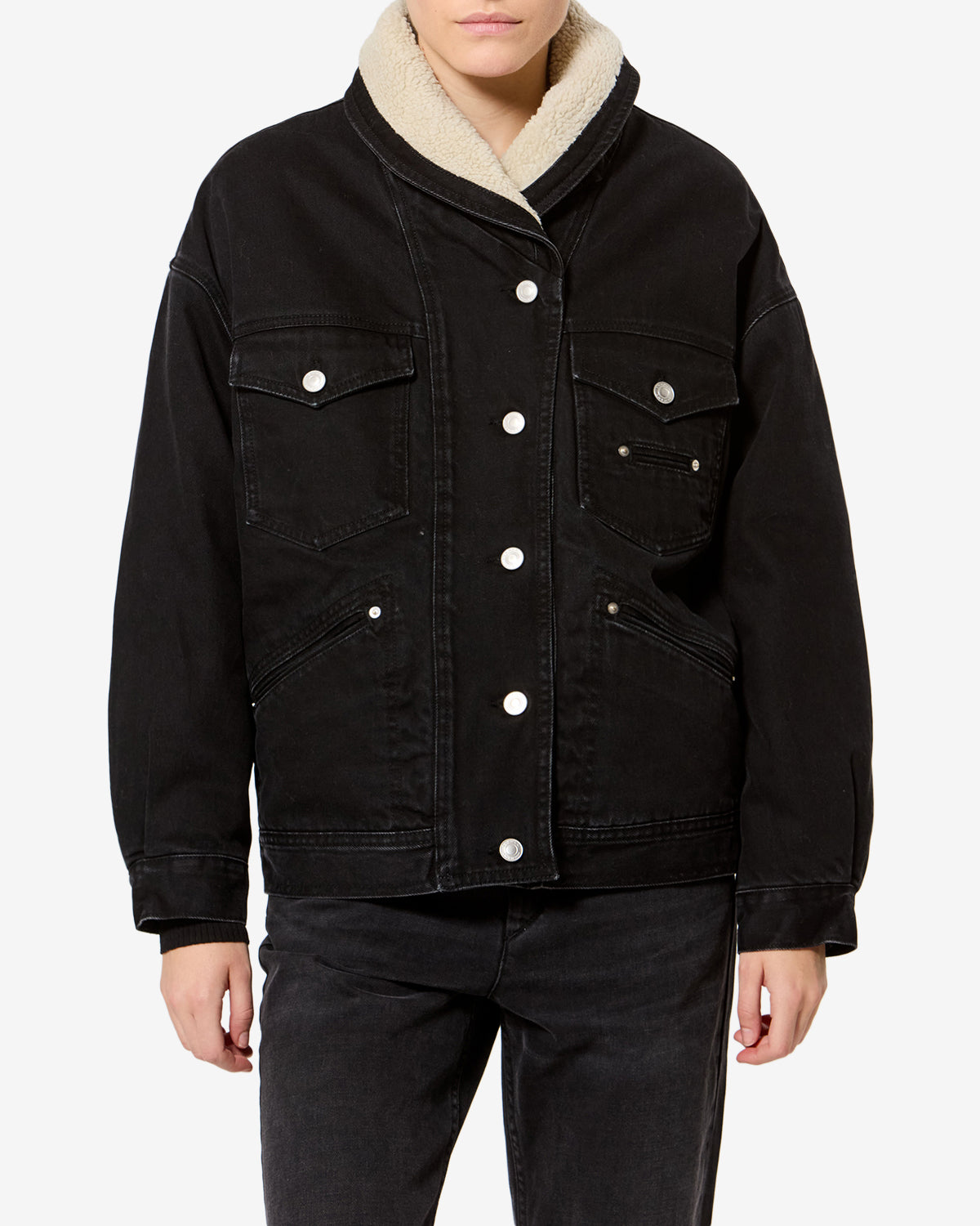 Veste Pimia en denim — Noir délavé, vue 1 ; référence VE0525FAD1H04I02FK