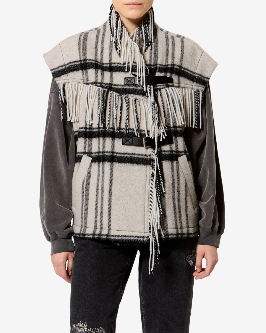 Gilet Ginesa en laine — Écru et noir, vue 1 ; référence GI0099FAD3D01EECBK
