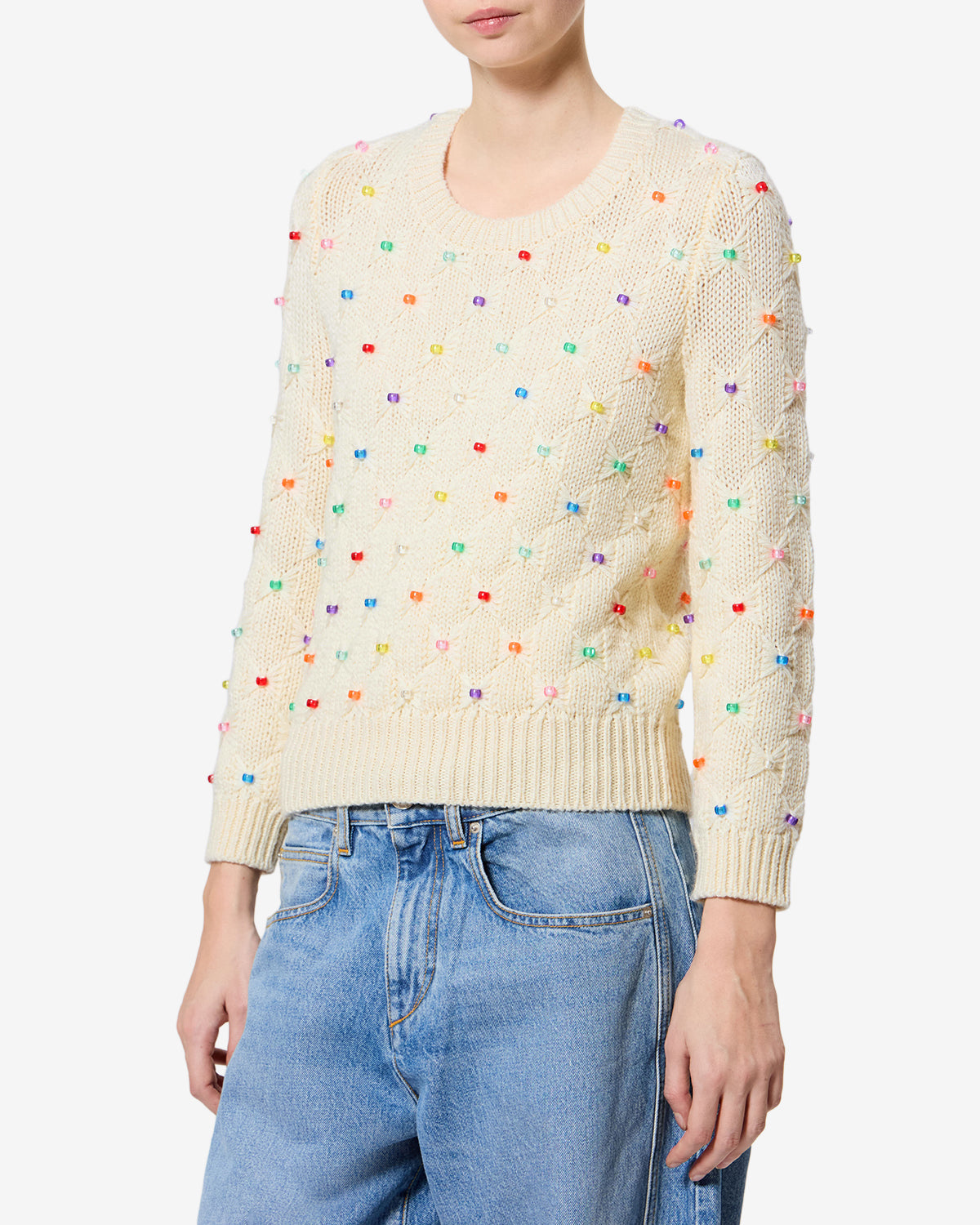 Pull Priyanka en laine — Écru-multicolore, vue 1 ; référence PU0917FAD3L09EECMU
