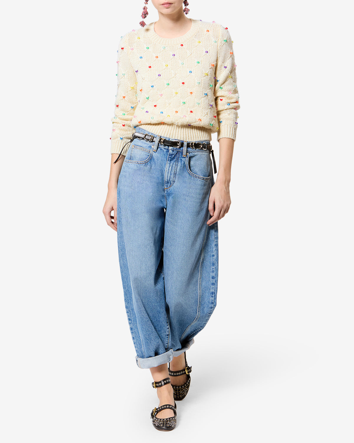 Pull Priyanka en laine — Écru-multicolore, vue 2 ; référence PU0917FAD3L09EECMU