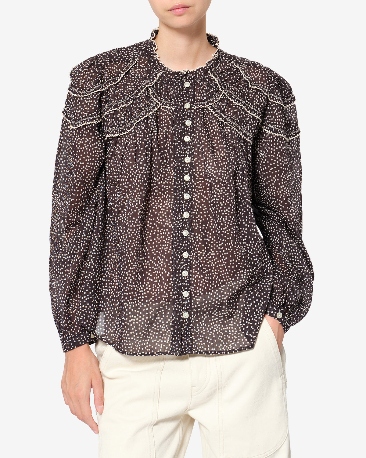 Blouse Christa — Noir et écru, vue 1 ; référence HT0681FAD3J03EBKEC