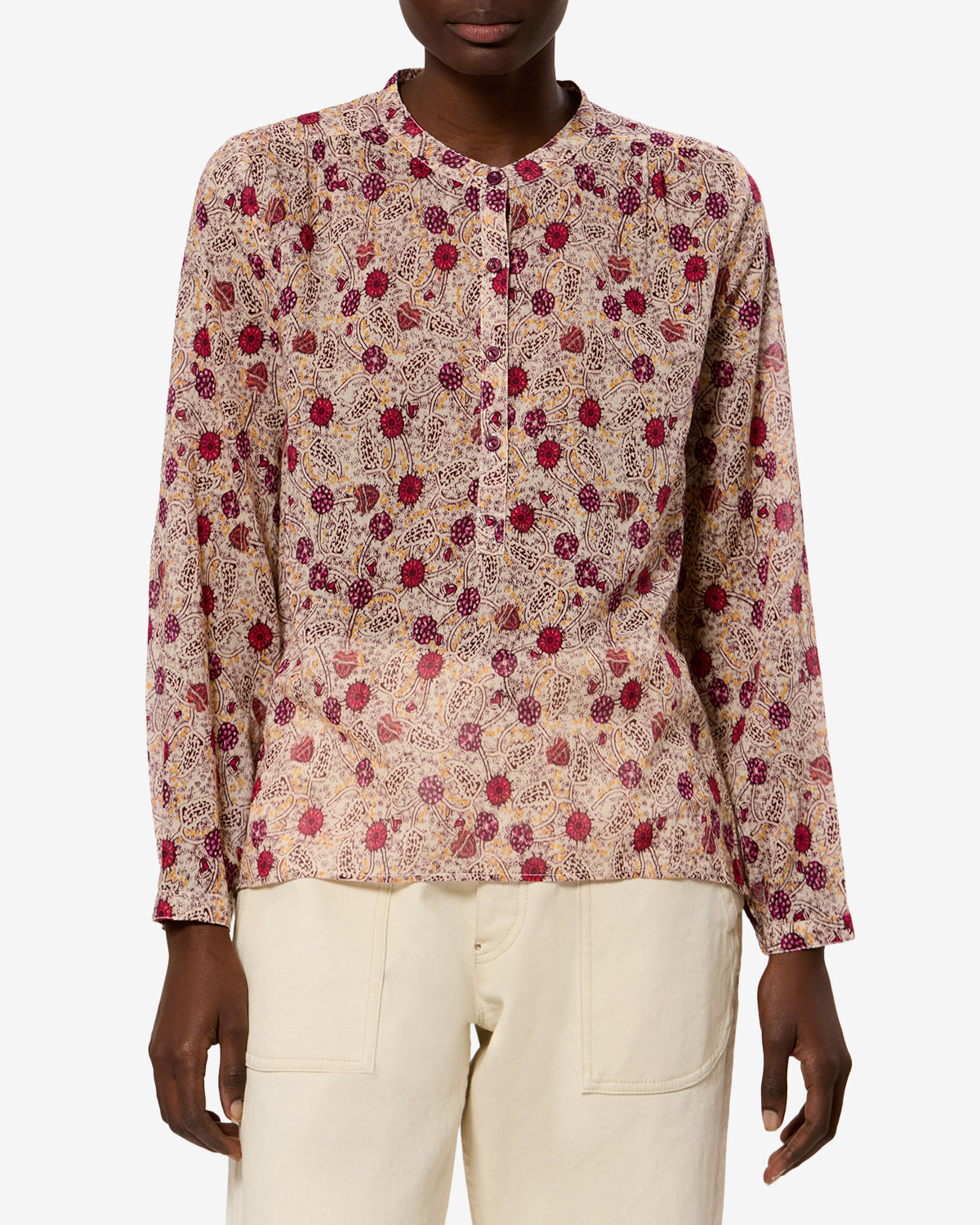 Blouse Maria — Écru-framboise, vue 1 ; référence HT0029FAD3J03EECRY