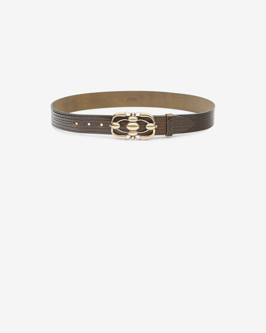 Ceinture Mirko en cuir — Foncé kaki, vue 1 ; référence CE441BFAD2A04A67DK