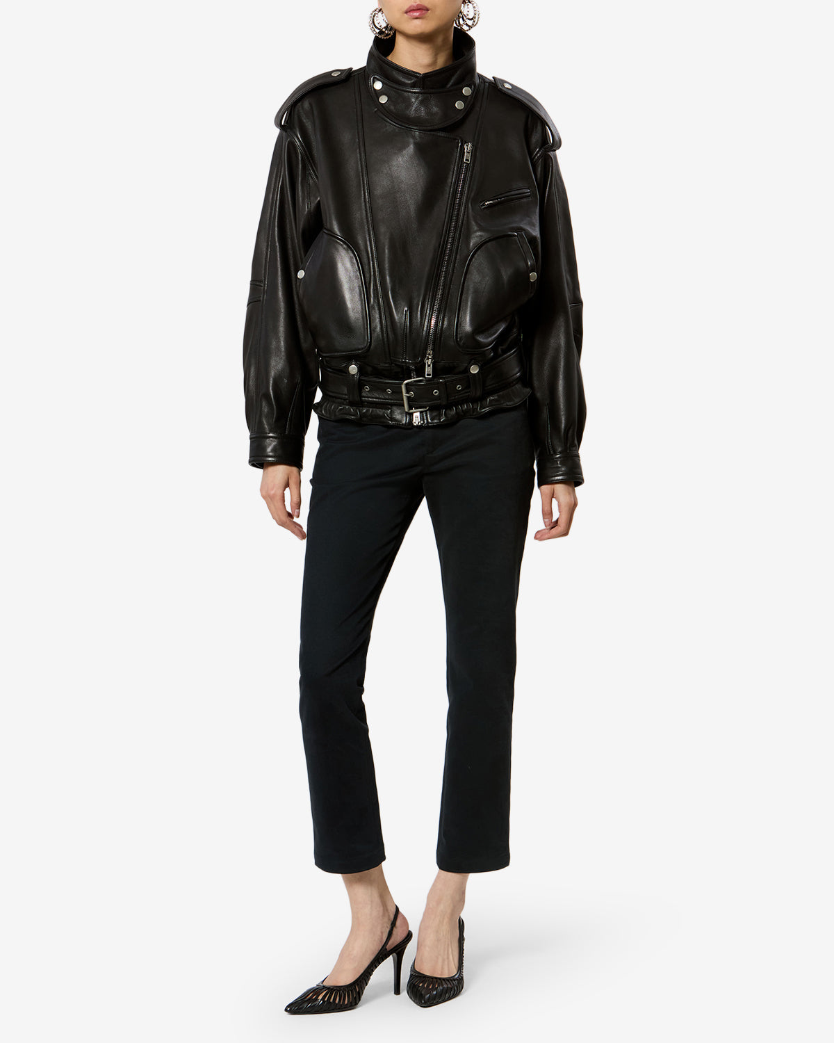 Veste Farza en cuir — Noir, vue 2 ; référence VE0744FAD3B04I01BK