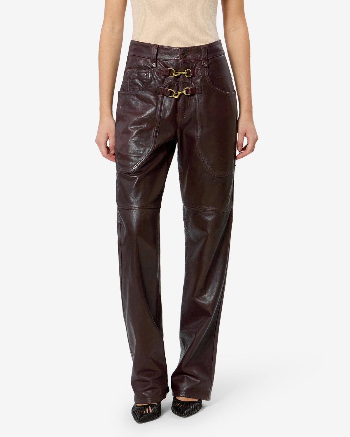 Pantalon Brinley en cuir — Bordeaux foncé, vue 1 ; référence PA0425FAB4B03I80DB