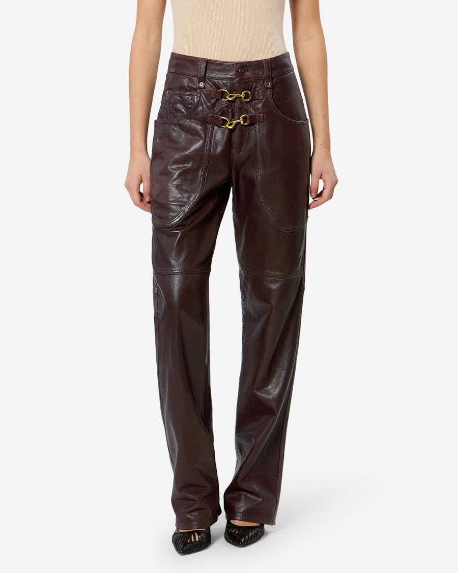 Pantalon Brinley en cuir — Bordeaux foncé, vue 1 ; référence PA0425FAB4B03I80DB