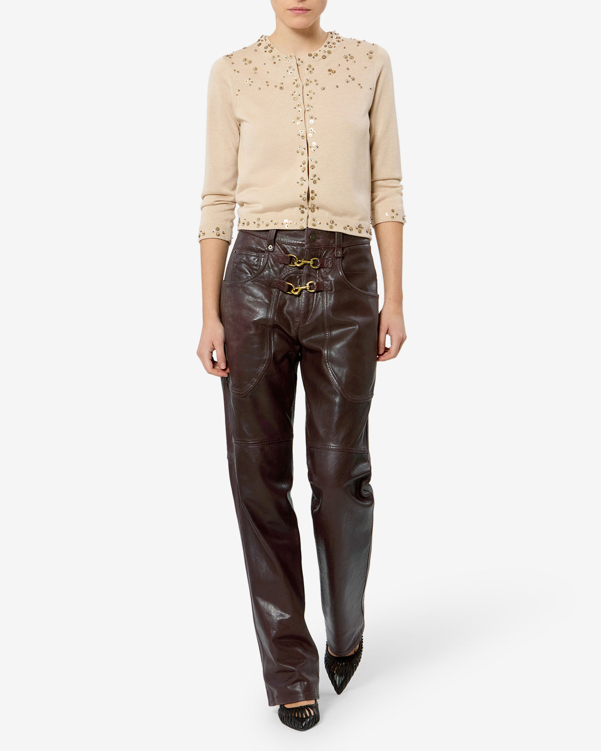 Pantalon Brinley en cuir — Bordeaux foncé, vue 2 ; référence PA0425FAB4B03I80DB
