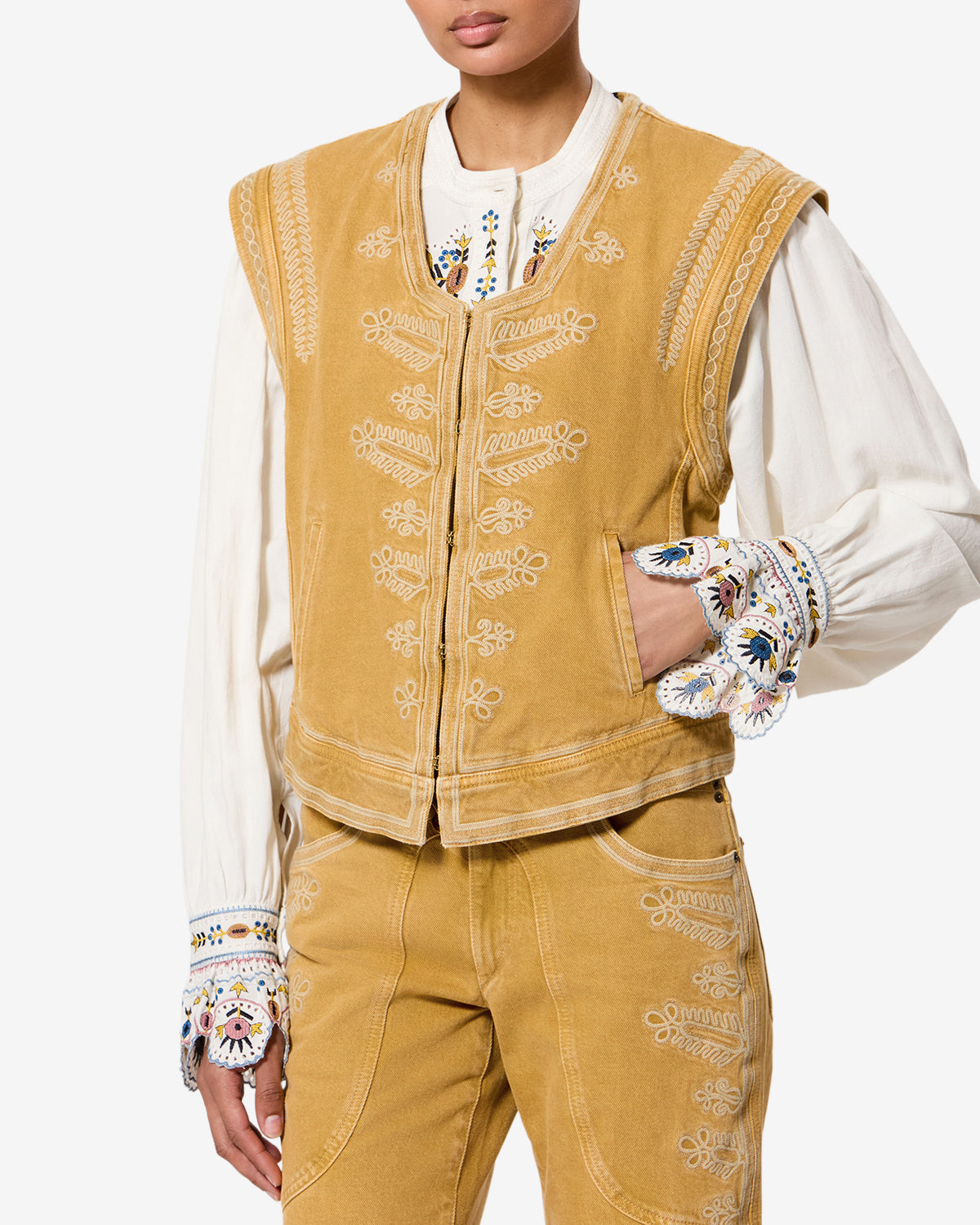 Gilet Edmee en denim — Miel, vue 1 ; référence GI0090FAD3H07E10HY