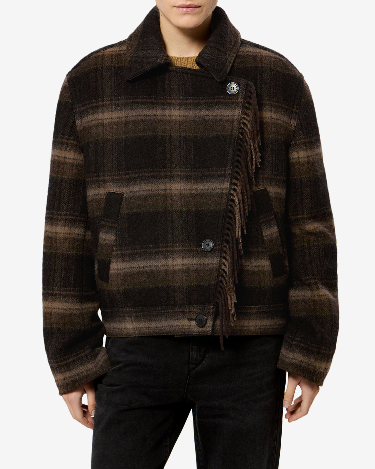 Manteau Galeane en laine — Noir / Kaki, vue 1 ; référence MA0571FAD3D01EBKKI