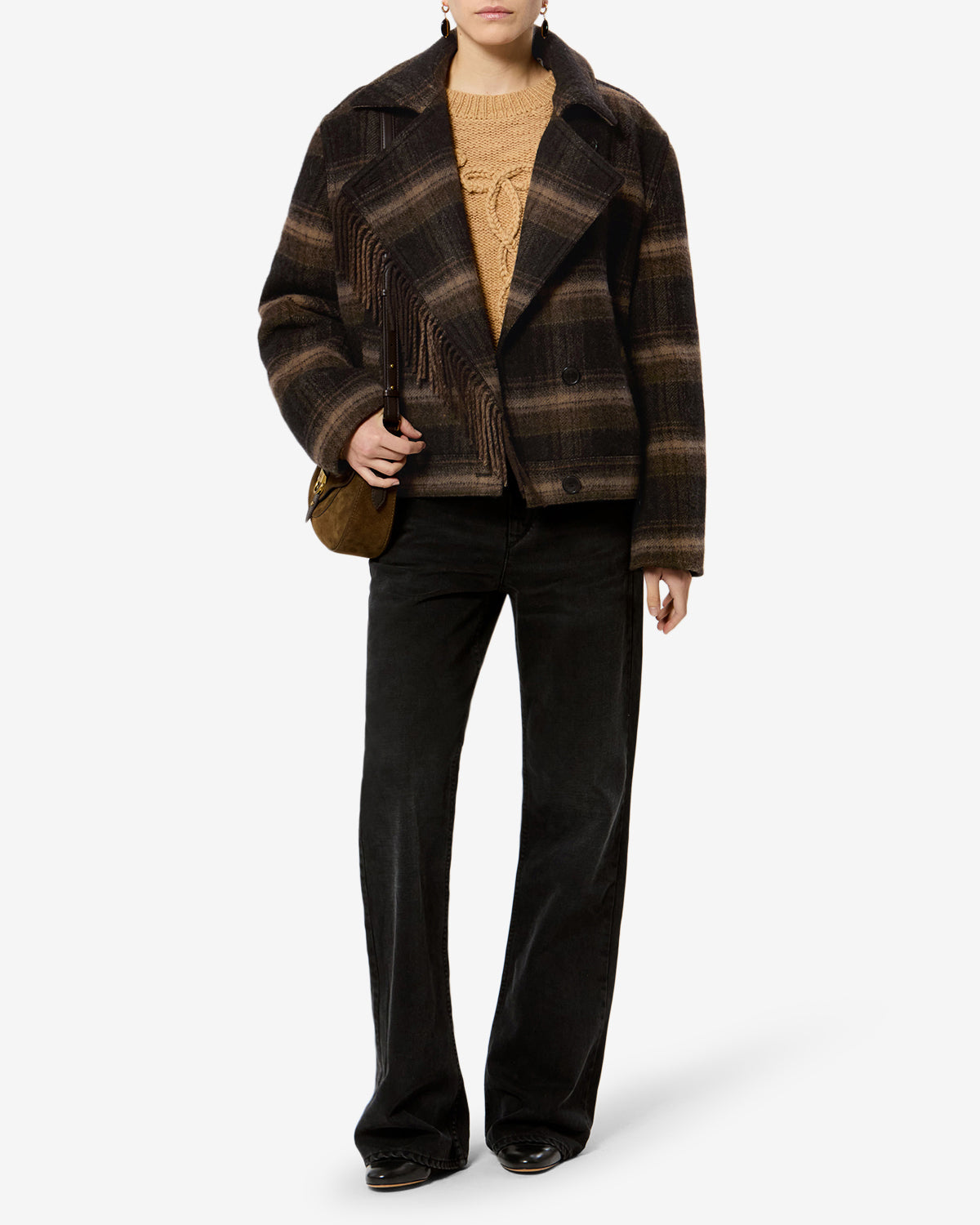 Manteau Galeane en laine — Noir / Kaki, vue 2 ; référence MA0571FAD3D01EBKKI
