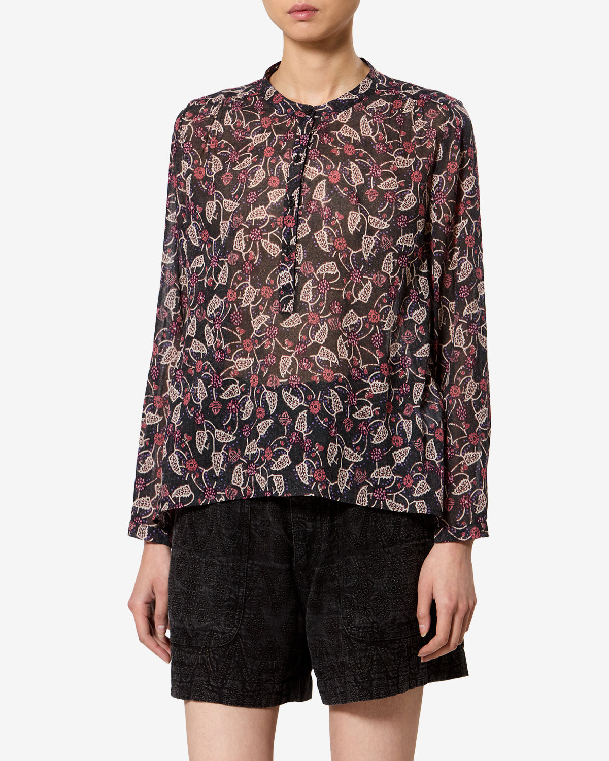 Blouse Maria — Noir / Framboise, vue 1 ; référence HT0029FAD3J03EBKRY