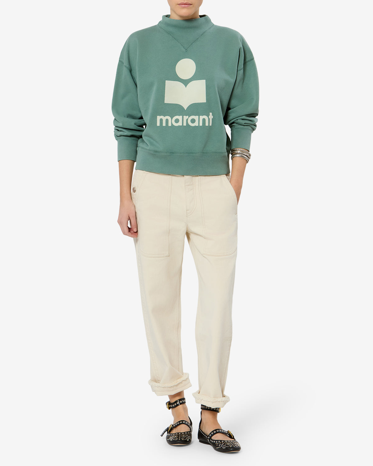 Sweatshirt Moby — Sauge / Ecru, vue 2 ; référence SW0003FAD1M04ESEEC