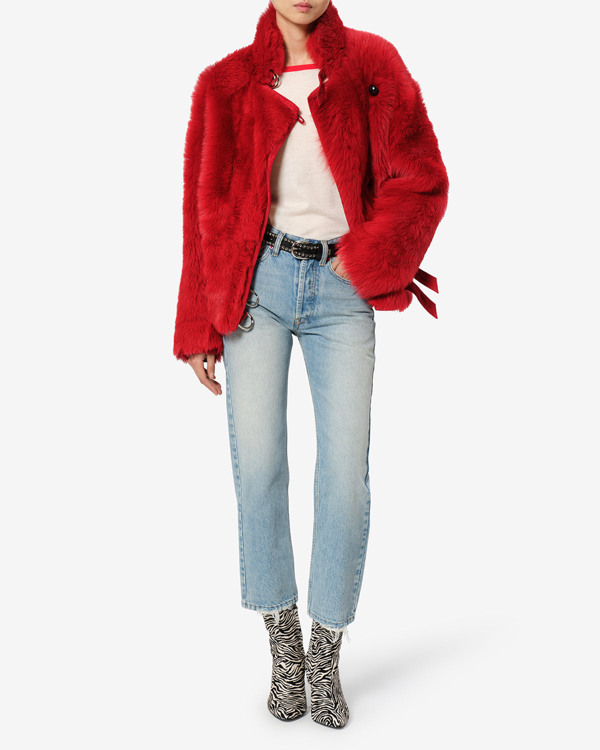 Manteau Roama en peau lainée — Rouge, vue 2 ; référence MA0590FFD4A01I70RD