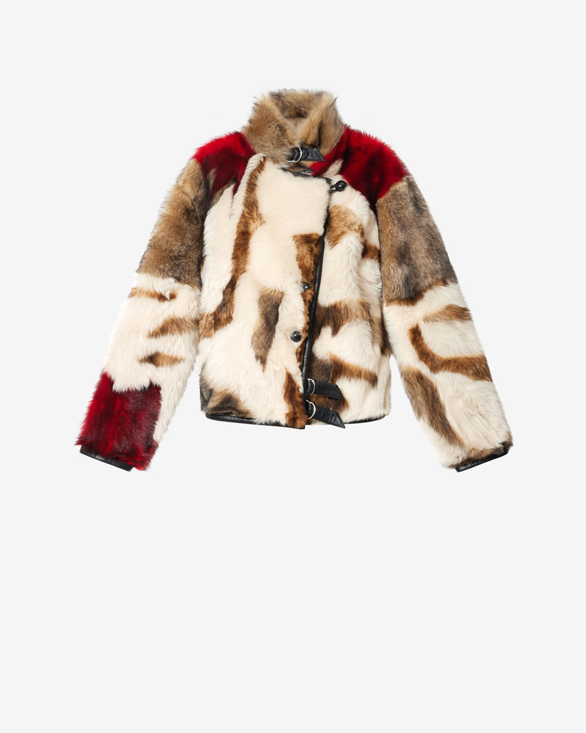 Manteau Roama en peau lainée — Écru et rouge, vue 3 ; référence MA0590FBD4A03IECRD