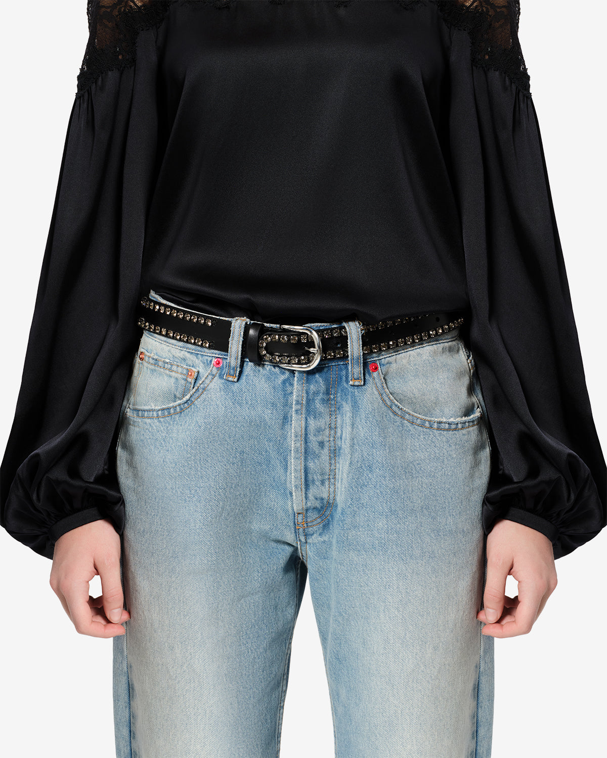 Ceinture Zap en cuir — Noir-palladium, vue 3 ; référence CE015BFBD4A05ABKPA