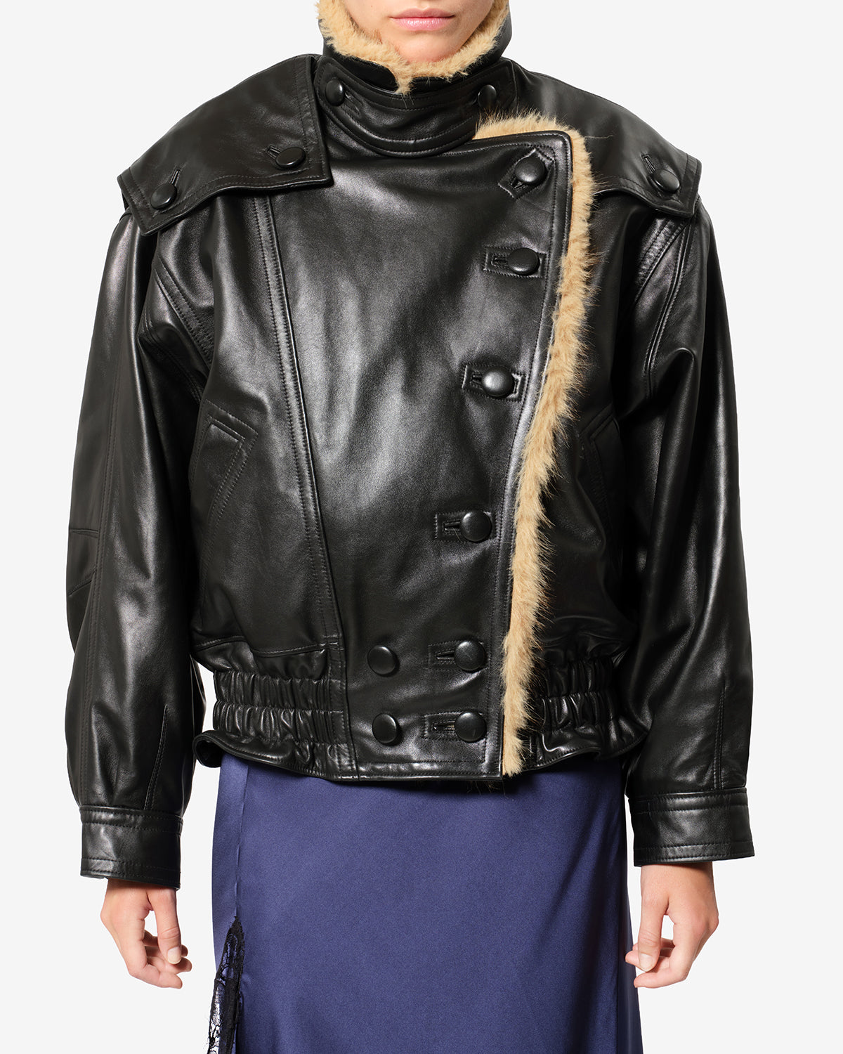 Veste Valina en cuir — Noir, vue 1 ; référence MA0642FAD4B01I01BK
