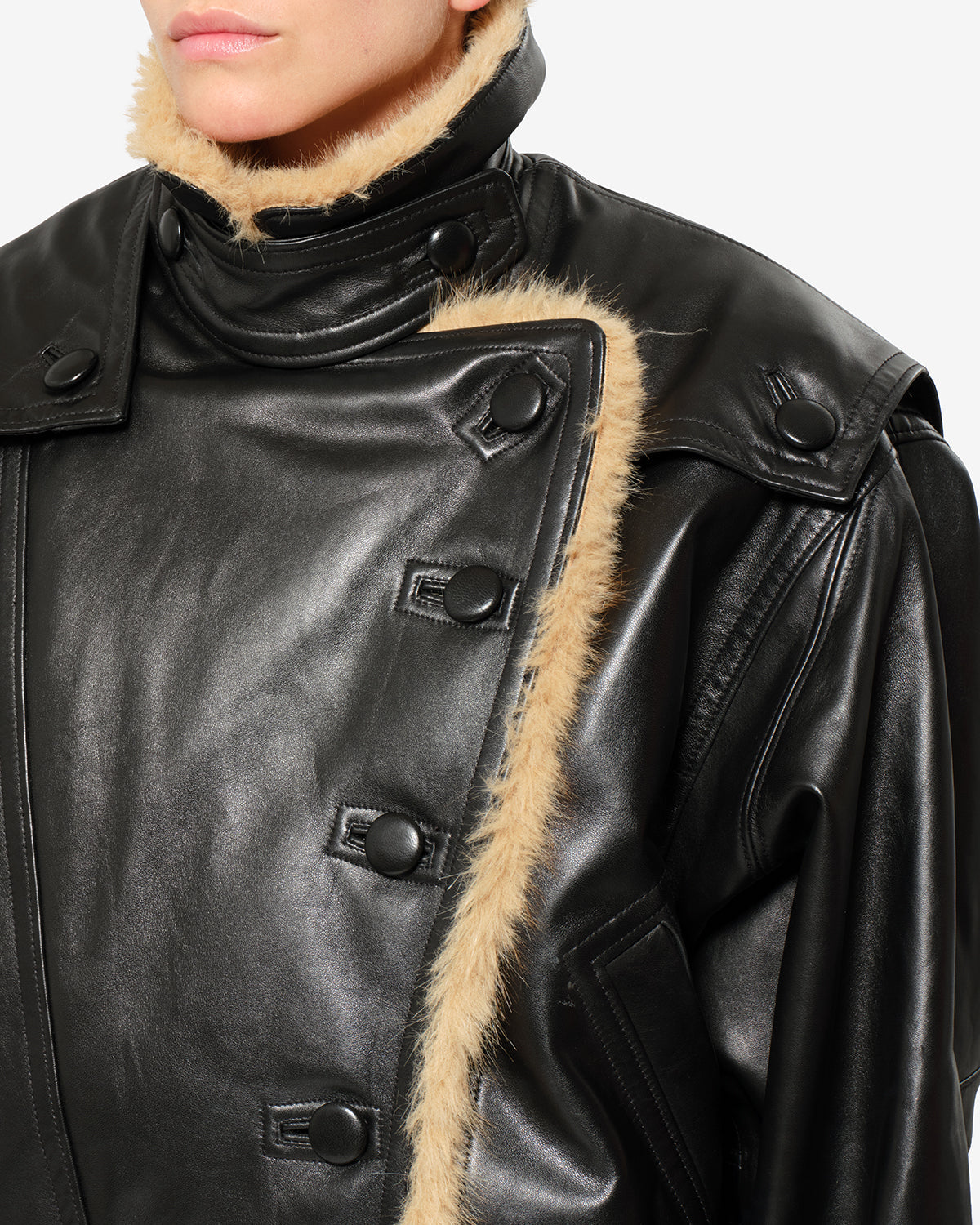 Veste Valina en cuir — Noir, vue 3 ; référence MA0642FAD4B01I01BK