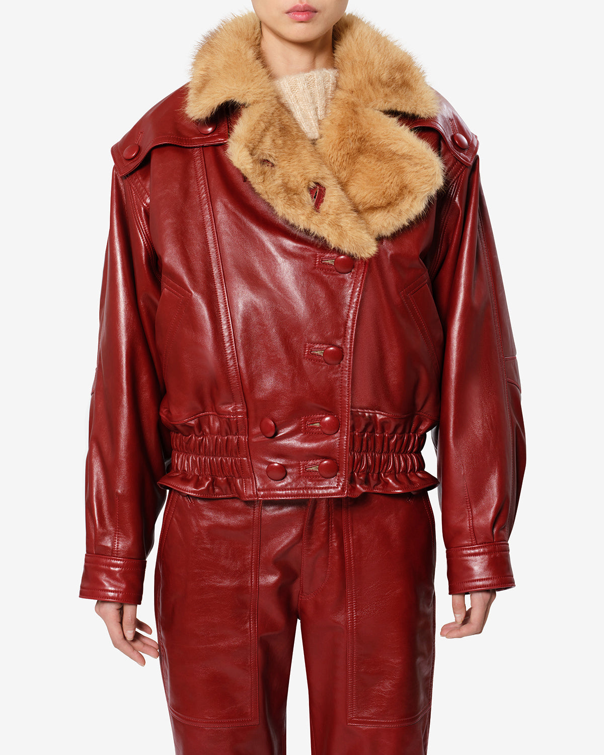 Veste Valina en cuir — Rouge profond, vue 1 ; référence MA0642FAD4B01I70DD