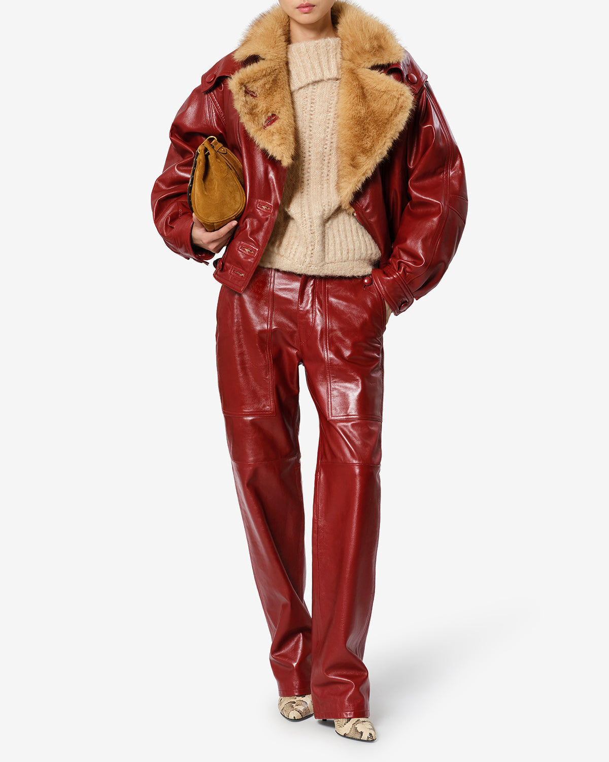 Veste Valina en cuir — Rouge profond, vue 2 ; référence MA0642FAD4B01I70DD