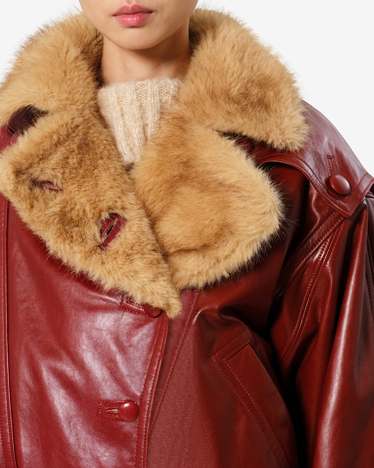 Veste Valina en cuir — Rouge profond, vue 3 ; référence MA0642FAD4B01I70DD
