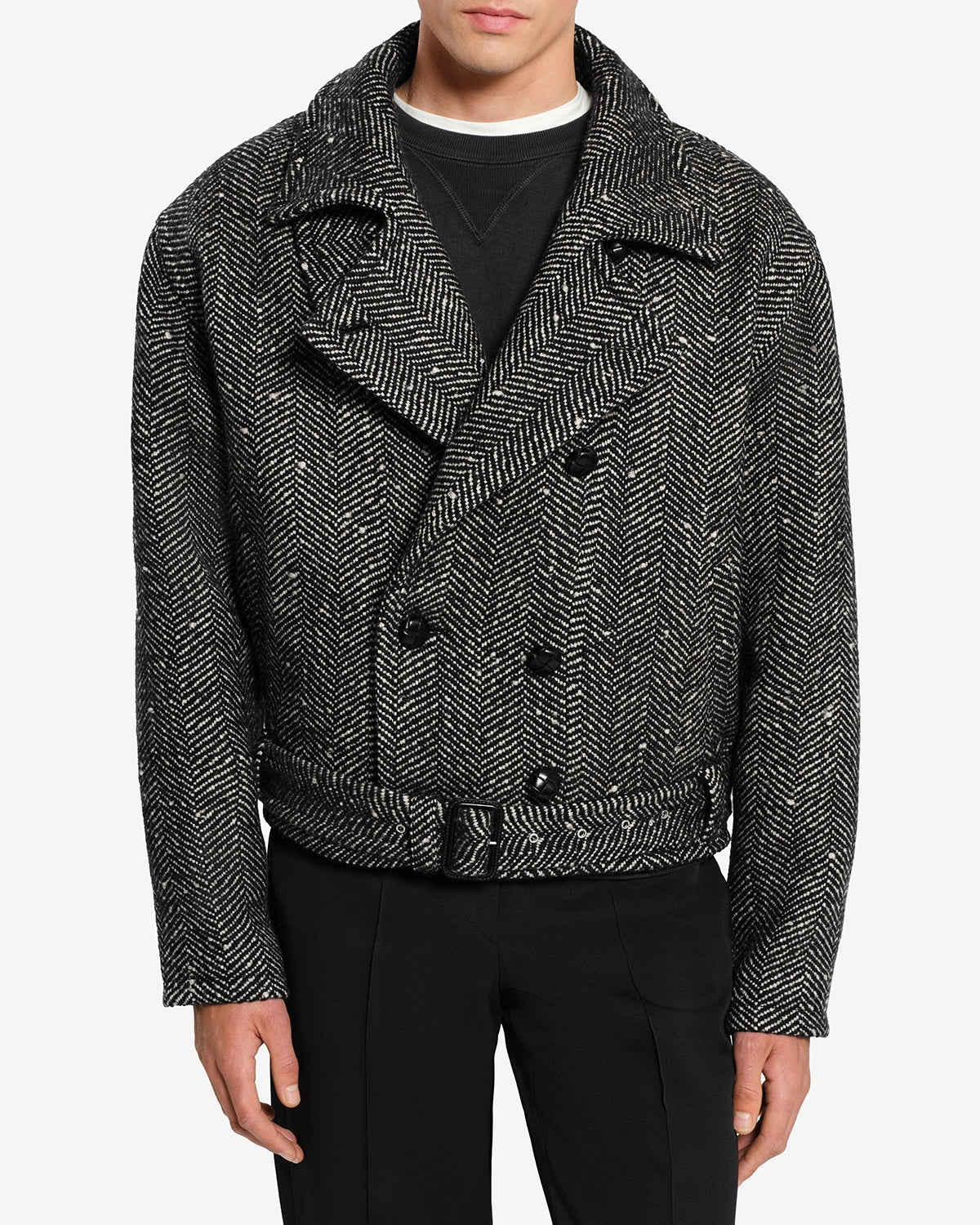 Manteau Ethan en laine — Écru et noir, vue 1 ; référence MA0608HAD4D03HECBK