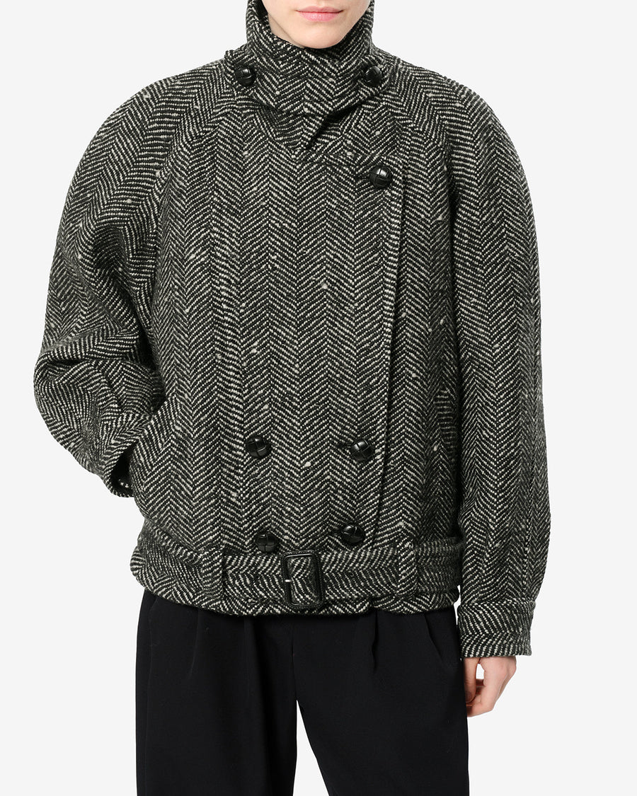 Manteau Elvane en laine — Écru et noir, vue 1 ; référence MA0584FBD4D02IECBK