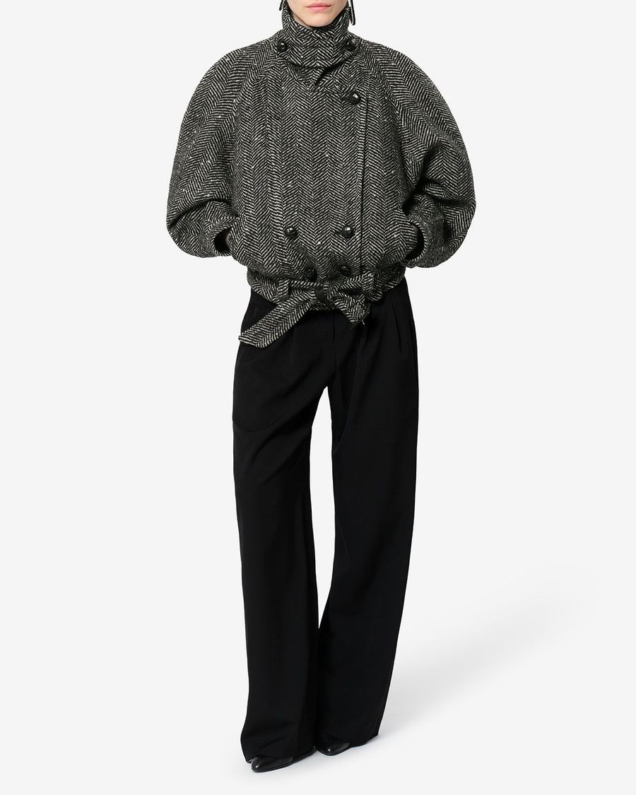 Manteau Elvane en laine — Écru et noir, vue 2 ; référence MA0584FBD4D02IECBK
