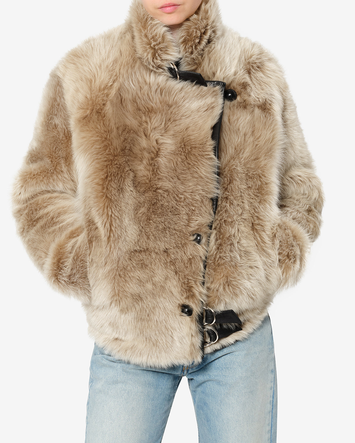 Manteau Roama en peau lainée — Écru, vue 1 ; référence MA0590FAD4A01I23EC