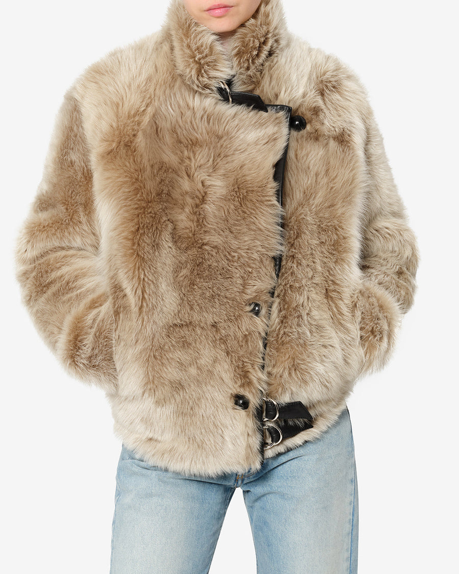 Manteau Roama en peau lainée — Écru, vue 1 ; référence MA0590FAD4A01I23EC