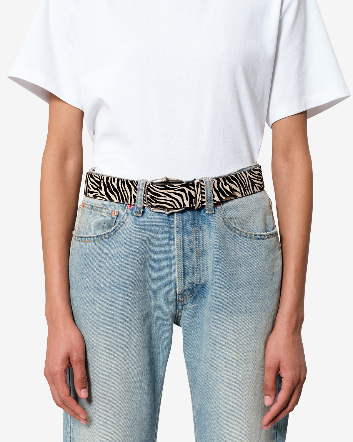 Ceinture Lapae en cuir — Zèbre / Palladium, vue 3 ; référence CE473BFAD4A07AZAPA