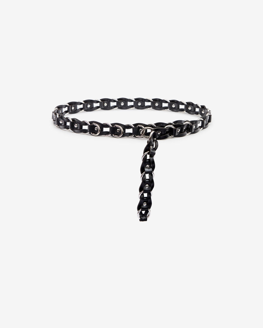 Ceinture Bali Hook en cuir — Noir et argenté, vue 1 ; référence CE466CFAB4B04ABKSI