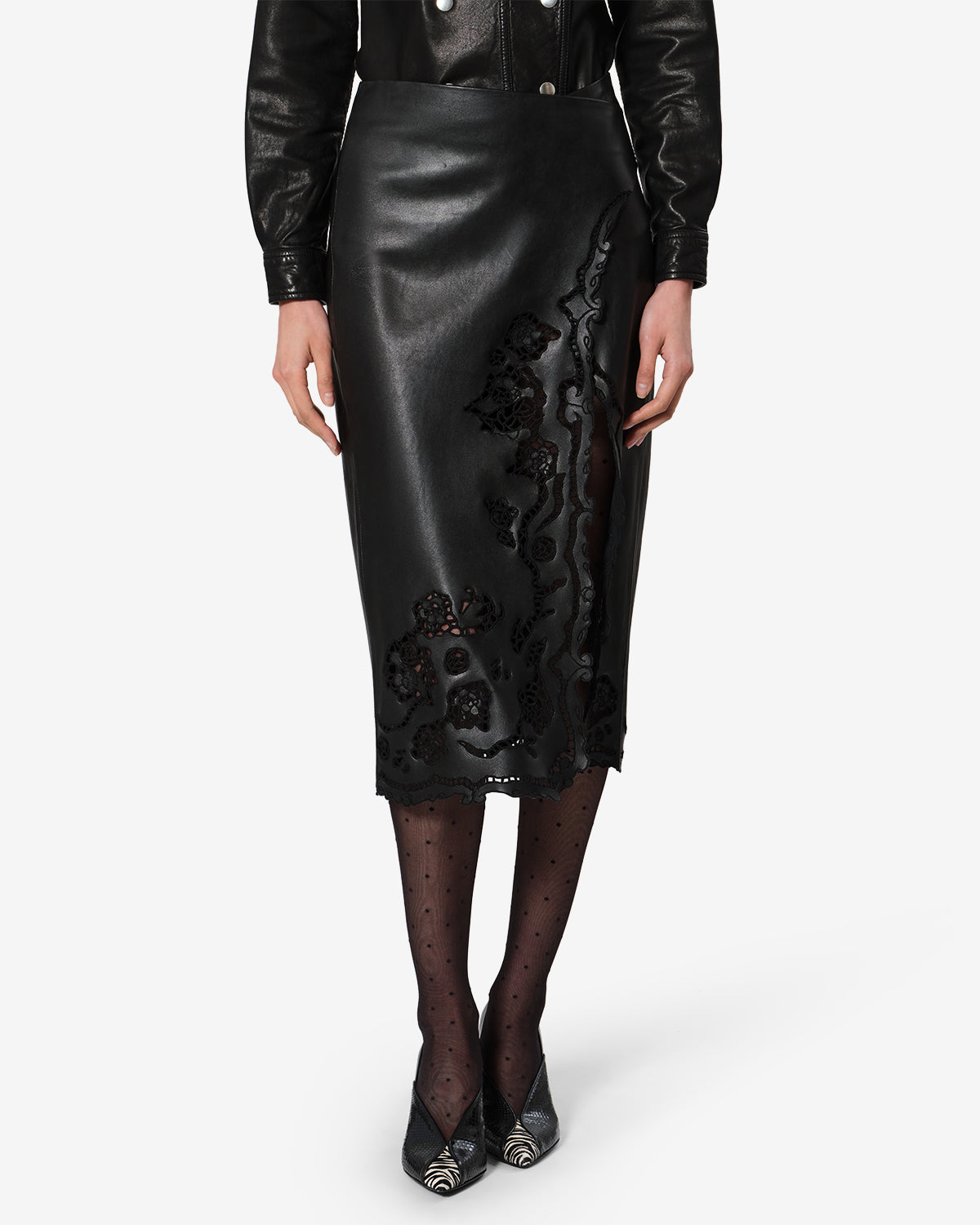 Jupe Fulsa en cuir — Noir, vue 1 ; référence JU0573FAD4B04I01BK