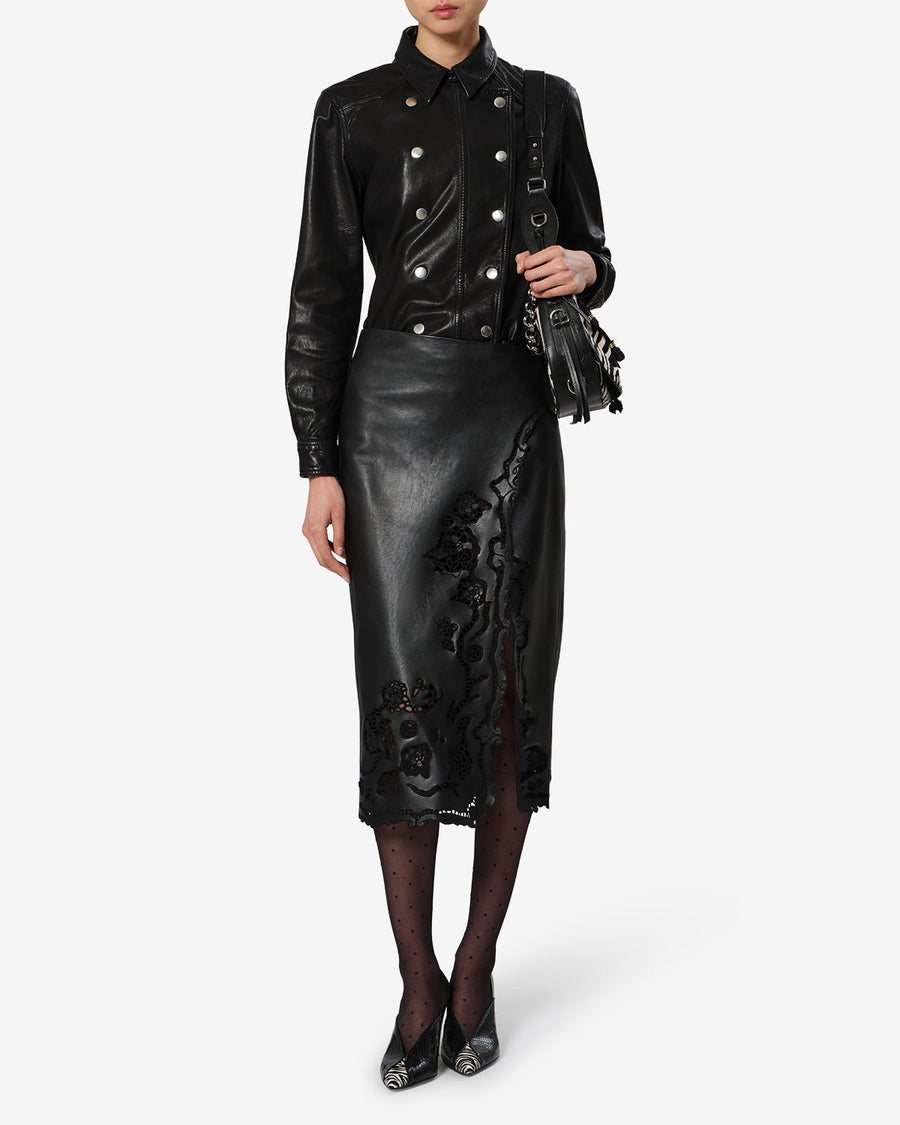 Jupe Fulsa en cuir — Noir, vue 2 ; référence JU0573FAD4B04I01BK